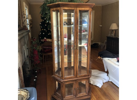 Vintage Lighted Display Cabinet With Mirror Back