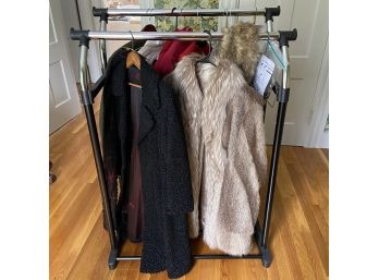 Vintage Coat Lot With Double Rail Clothing Rack