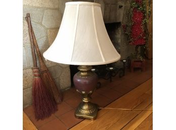 Vintage Lamp With Shade And Burgundy Base