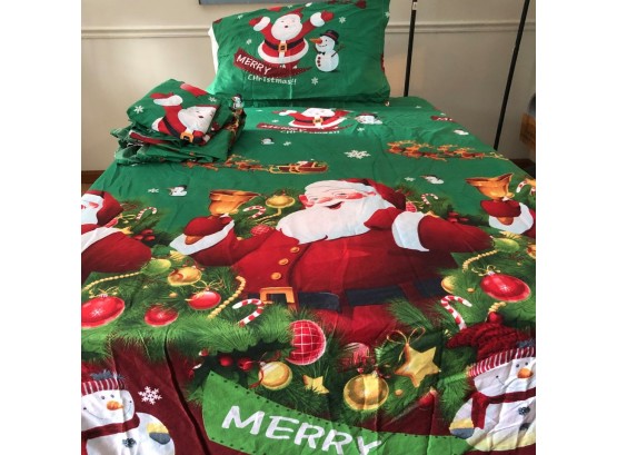 Queen Size Christmas Theme Duvet Cover With Flat Sheet And Two Shams