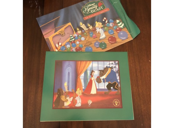 Disney Store Beauty And The Beast Enchanted Christmas Lithograph Print 11'X14'