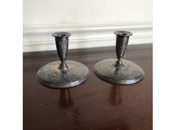 Wilcox Silverplate Paisley Patterned Candlestick Pair
