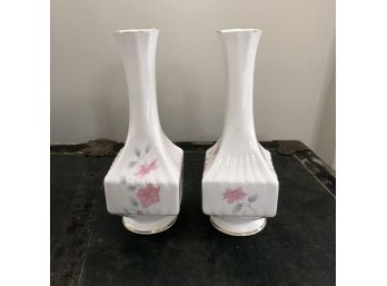 Fine Bone China Vase Pair With Painted Flowers (England)