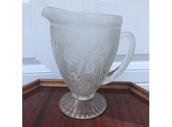 Vintage Glass Pitcher With Flower Motif
