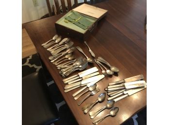 Antique Silverplate Cutlery Lot With Storage Box