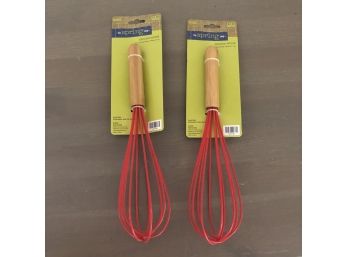Set Of Two Red Silicone Whisks