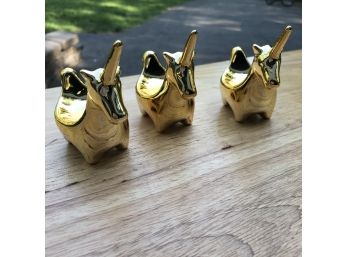Set Of Three Gold Decorative Unicorn Figures