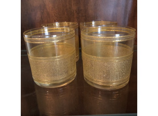 Set Of 4 Mid-century Gold Accent Tumblers