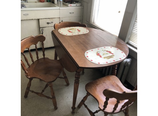 Vintage Ethan Allen Drop Leaf Table With Three Chairs