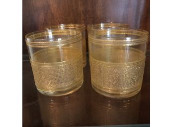 Set Of 4 Mid-century Gold Accent Tumblers