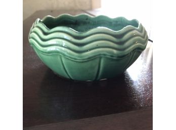 Vintage McCoy Pottery Green Planter Bowl With Wavy Rim