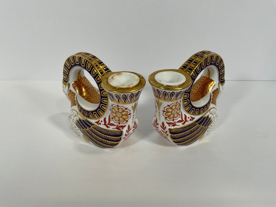 22Kt Royal Crown Derby Porcelain Goat Candle Holders - (DM)