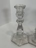 Pair Of Glass / Crystal Candle Holders - (DM)