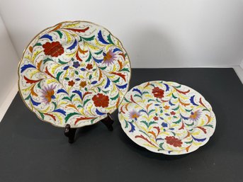 (2) Royal Vienna - (Beehive) Multi Color Painted Porcelain Plates - (DM)
