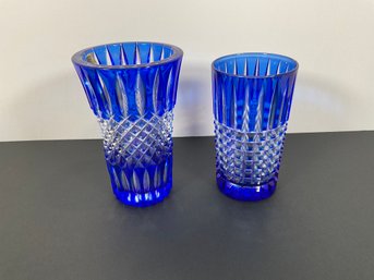 2 - Sm Blue Glass Vases - (DM)