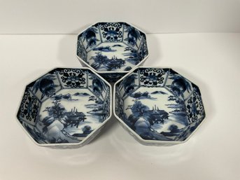 (3) Japanese Blue & White Porcelain Bowls