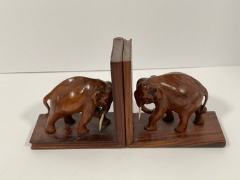 Carved Wood Book Ends (Elephant/india)