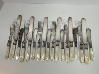 Vintage Mother Of Pearl Handle Knives, Forks