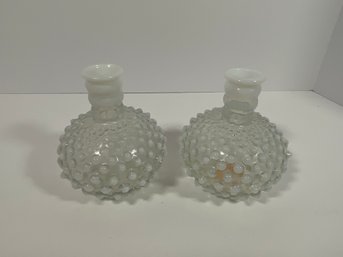 (2) Small Hobnail Bud Vases -