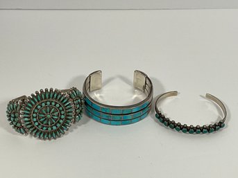 3 Sterling/Turquoise Cuffs