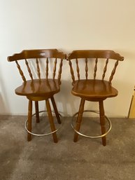 (2) Vintage Wood Bar Chairs