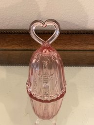 Fenton Pink Glass Heart Handle Bell