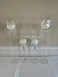 (4) Glass Candle Holders - Tall