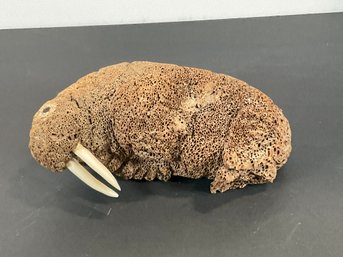 Carved Fossilized Whale Bone - Walrus Shape