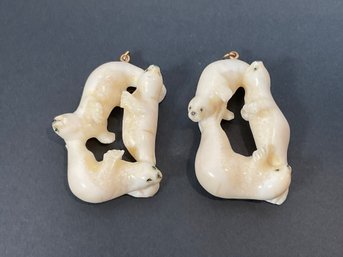 Inuit Carved Seal Pendants - Signed JA & JB