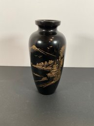 Japanese Black Lacquer Vase W/ Gold Accents
