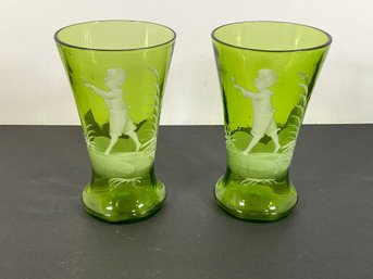 Antique Mary Gregory Green Glasses
