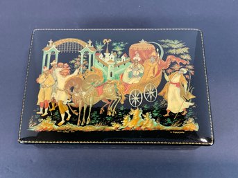 Russian Black Lacquer Trinket Box - Hand Painted # -2