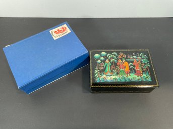 Russian Black Lacquer Painted Trinket Box