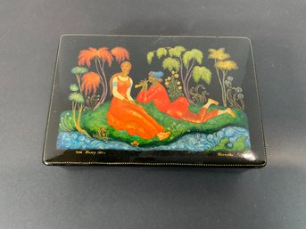 Russian Black Lacquer Painted Trinket Box -