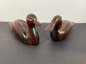 (2) Carved Wood Ducks - Rosewood ?