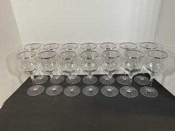 (14) Lenox Crystal Solitare Silver Rim Wine Glasses