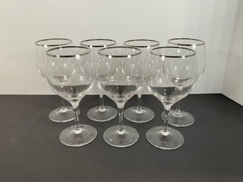 (7) Lenox Crystal Solitare Silver Rim Wine Glasses