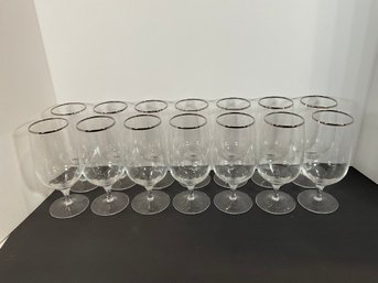 (14) Lenox Crystal Solitare Silver Rim Water Glasses