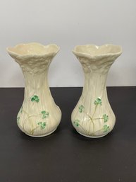 (2) Belleek Porcelain Vases (7th Mark)