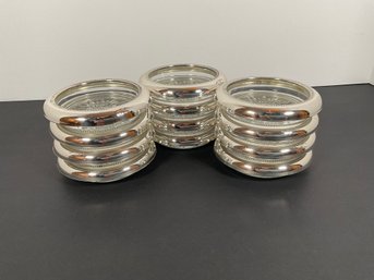 (12) Sterling /Glass Coasters - (Frank Whiting & Co. Mark)