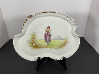 Limoges France Porcelain Dresser Ray W/ Painted Victorian Girl (early 1900's)
