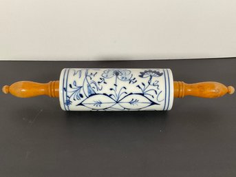 Mid - 19th Century German 'Flow Blue' Porcelain Rolling Pin