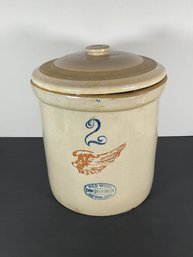 Vintage Red Wing 2 Gallon Crock With Lid