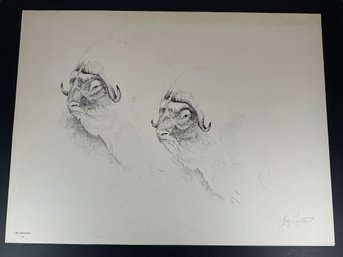 Doug Lindstrand Pencil Art  - 'Goats' Signed