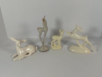 (4) Porcelain Deer Figures - No Marks.