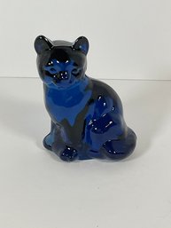 Fenton Blue Glass Cat - Marked