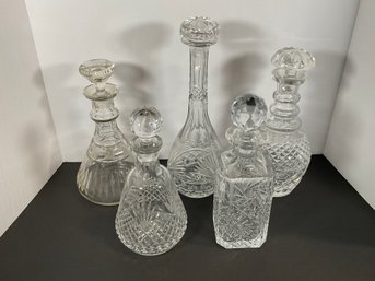 Collection Of (5) Crystal Liquor Decanters - (DM)