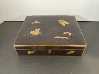 Japanese Lacquer Box W/ Gilt Gold Insects - (DM)