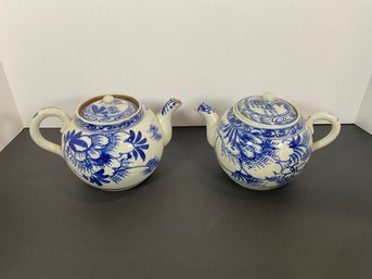 Pair Of Japanese Porcelain Tea Pots - (DM)