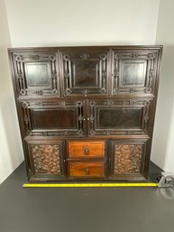 19th C Chinese Lacquer/Carved Rosewood Cabinet - (DM)